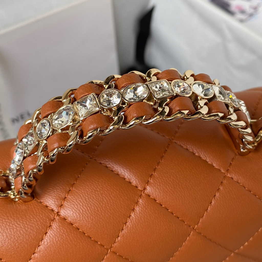 Chanel AS4140 Top Small Flap Bag Casual Style Lambskin Brown