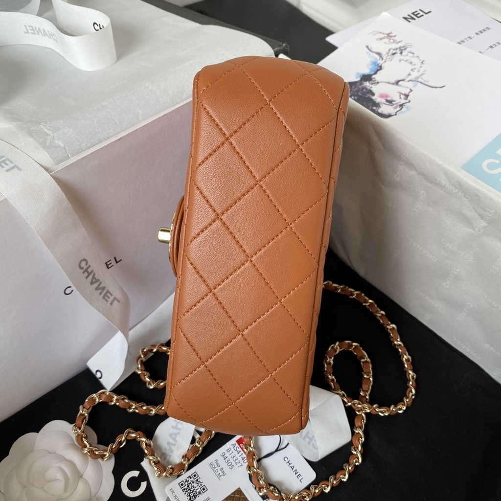 Chanel AS4140 Top Small Flap Bag Casual Style Lambskin Brown