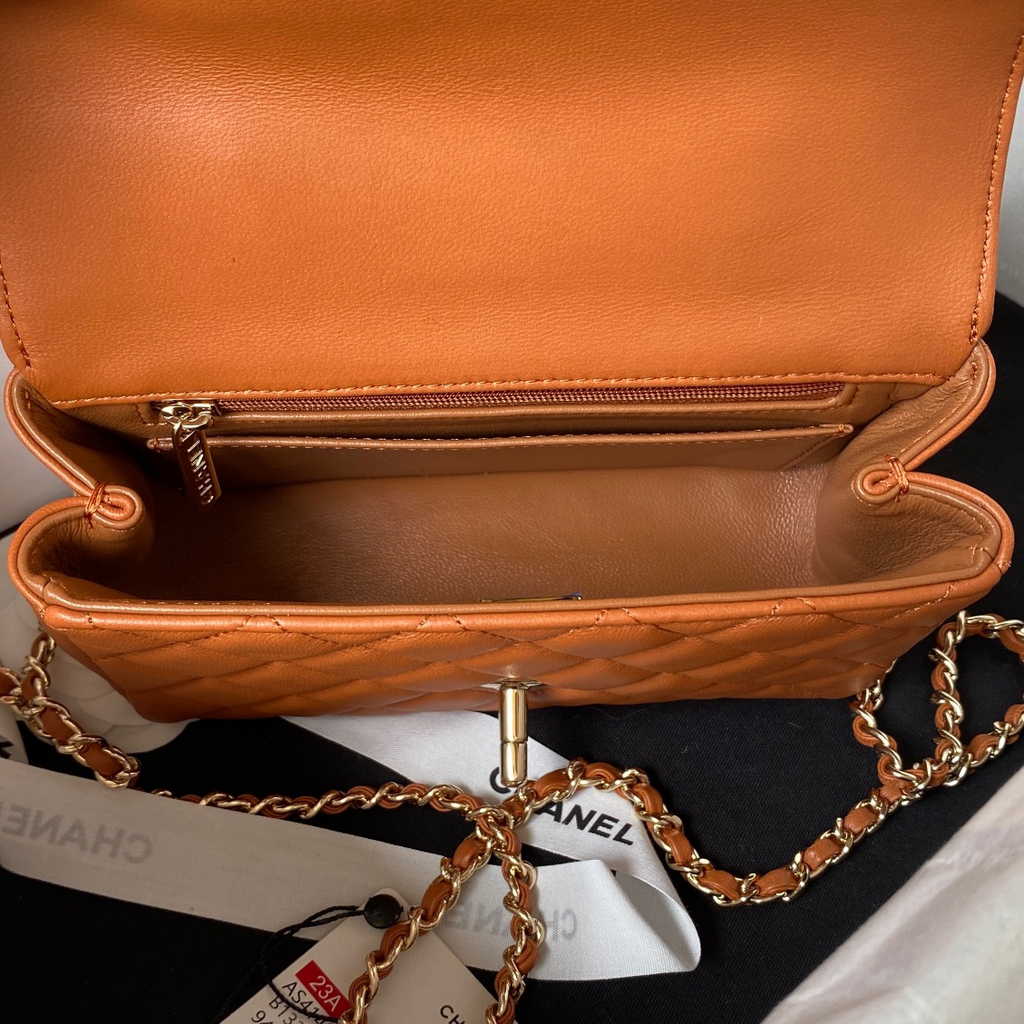 Chanel AS4140 Top Small Flap Bag Casual Style Lambskin Brown