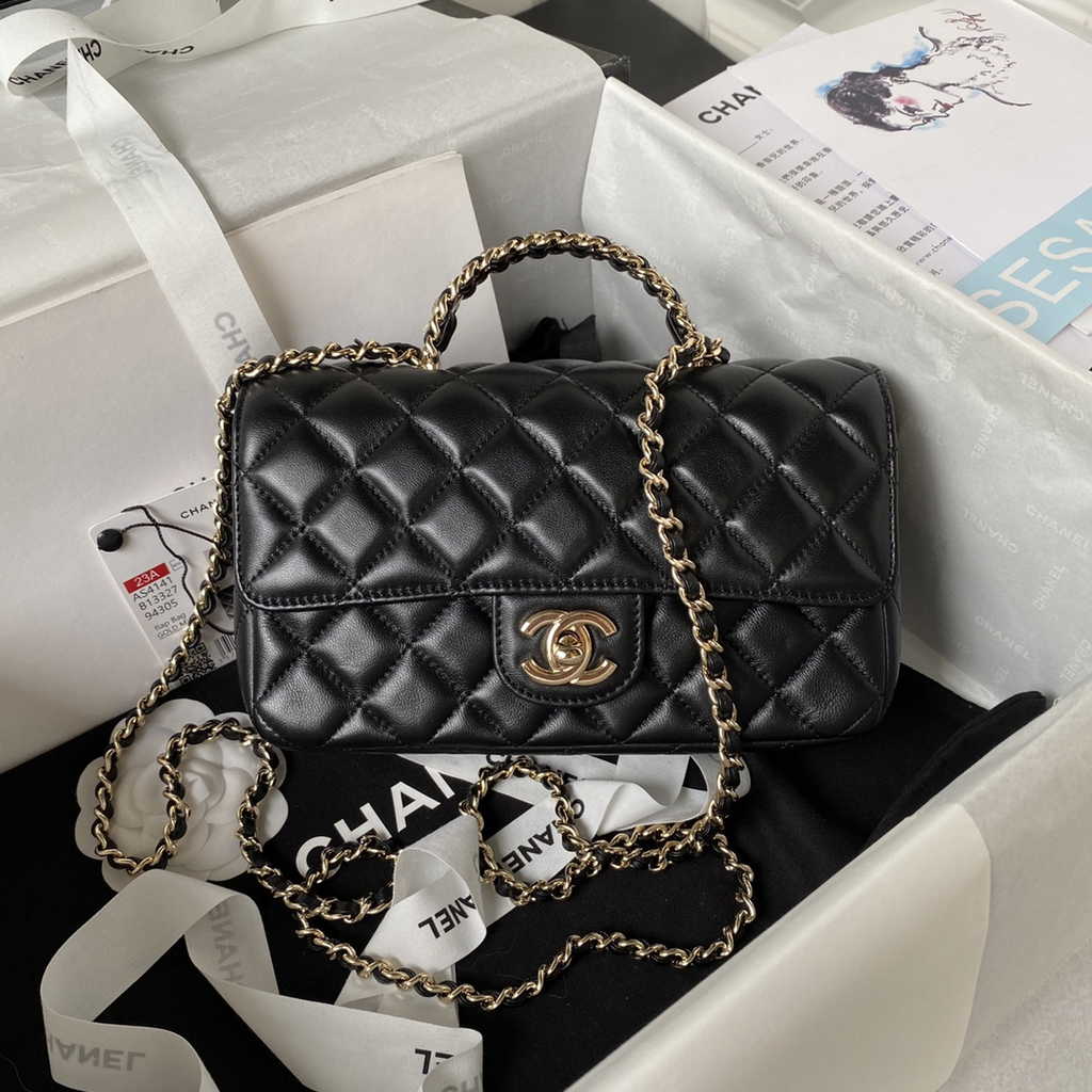 Chanel AS4141 Top Flap Bag Casual Style Lambskin Black