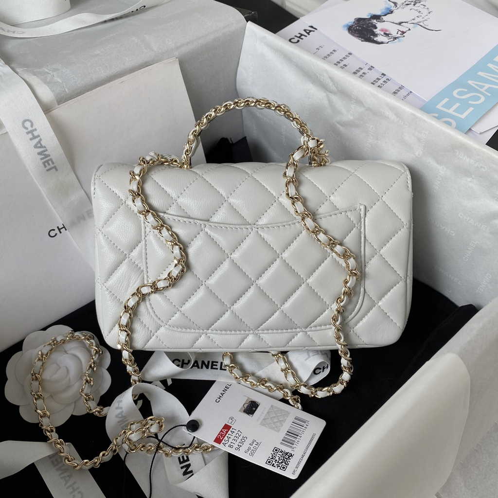 Chanel AS4141 Top Flap Bag Casual Style Lambskin White