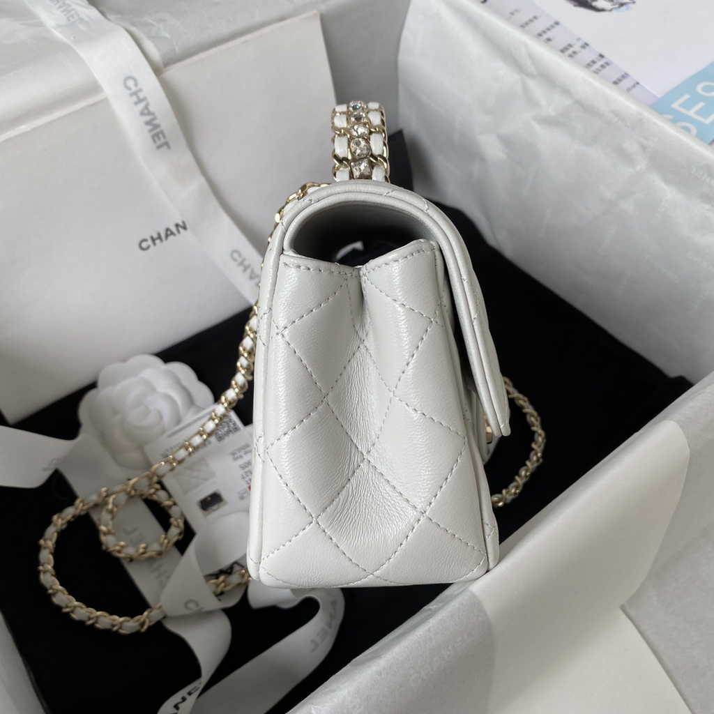 Chanel AS4141 Top Flap Bag Casual Style Lambskin White