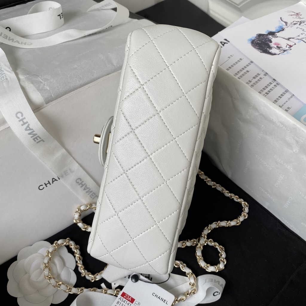 Chanel AS4141 Top Flap Bag Casual Style Lambskin White