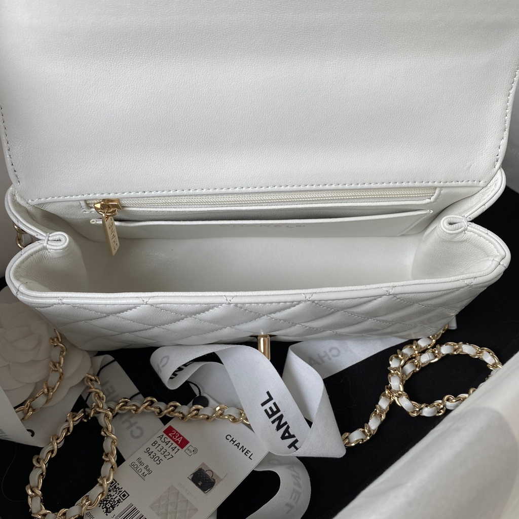 Chanel AS4141 Top Flap Bag Casual Style Lambskin White