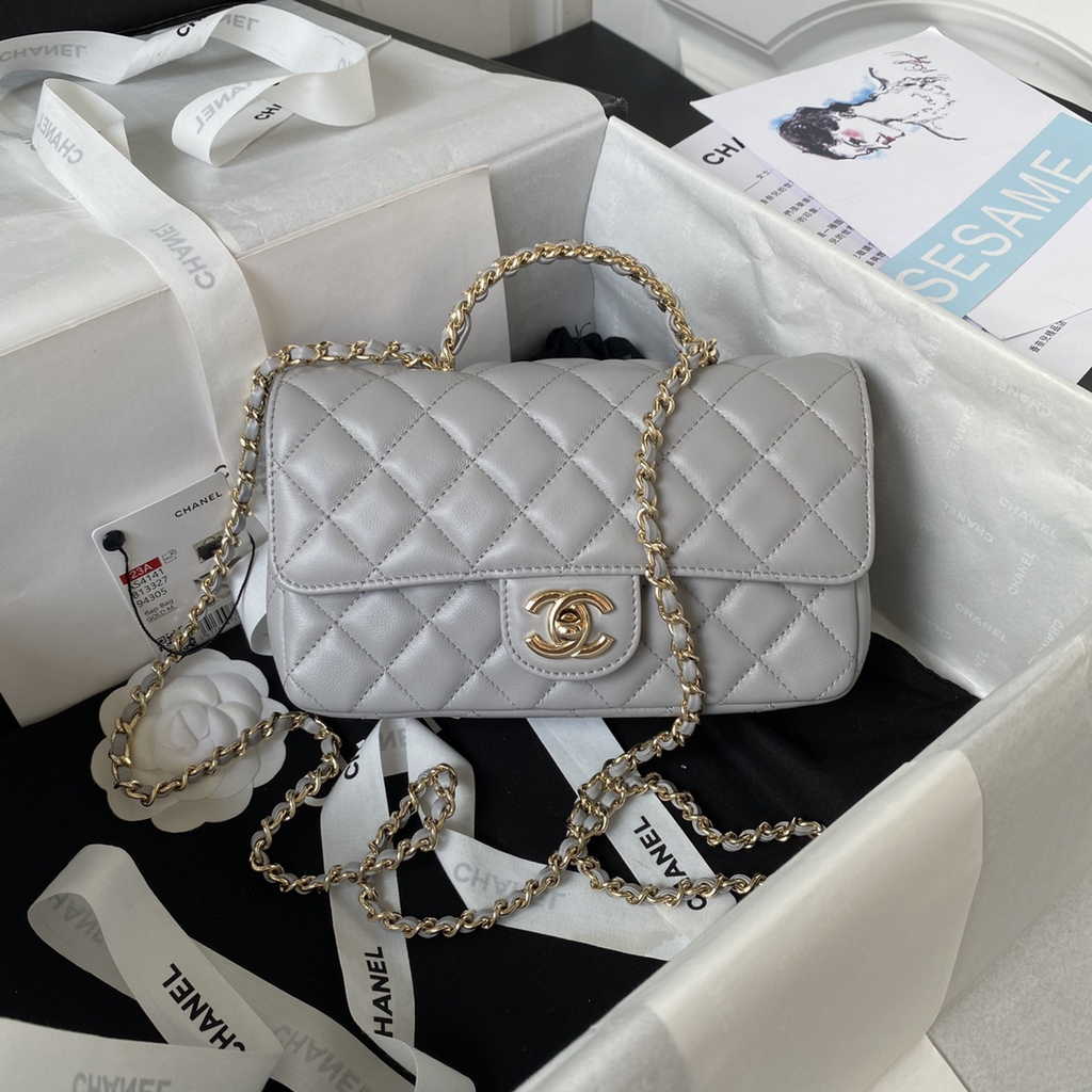 Chanel AS4141 Top Flap Bag Casual Style Lambskin Gray