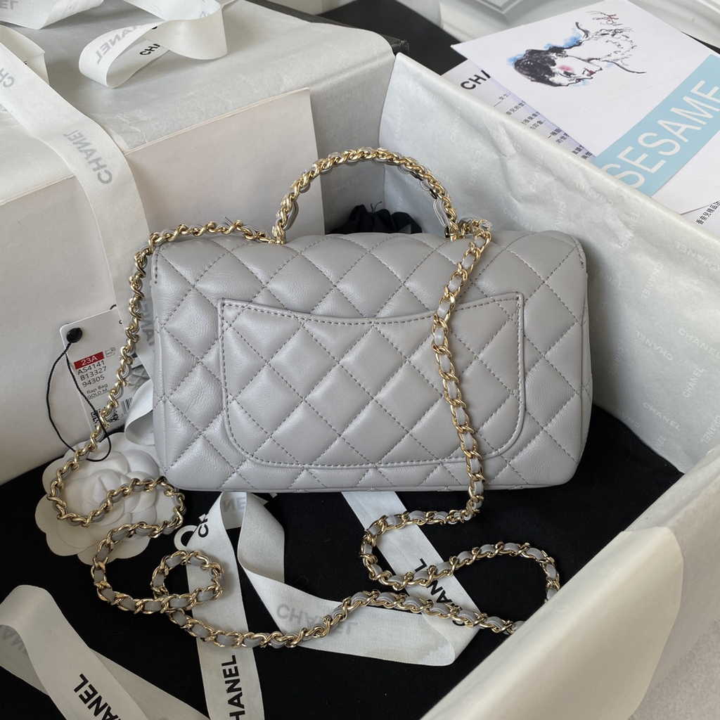 Chanel AS4141 Top Flap Bag Casual Style Lambskin Gray