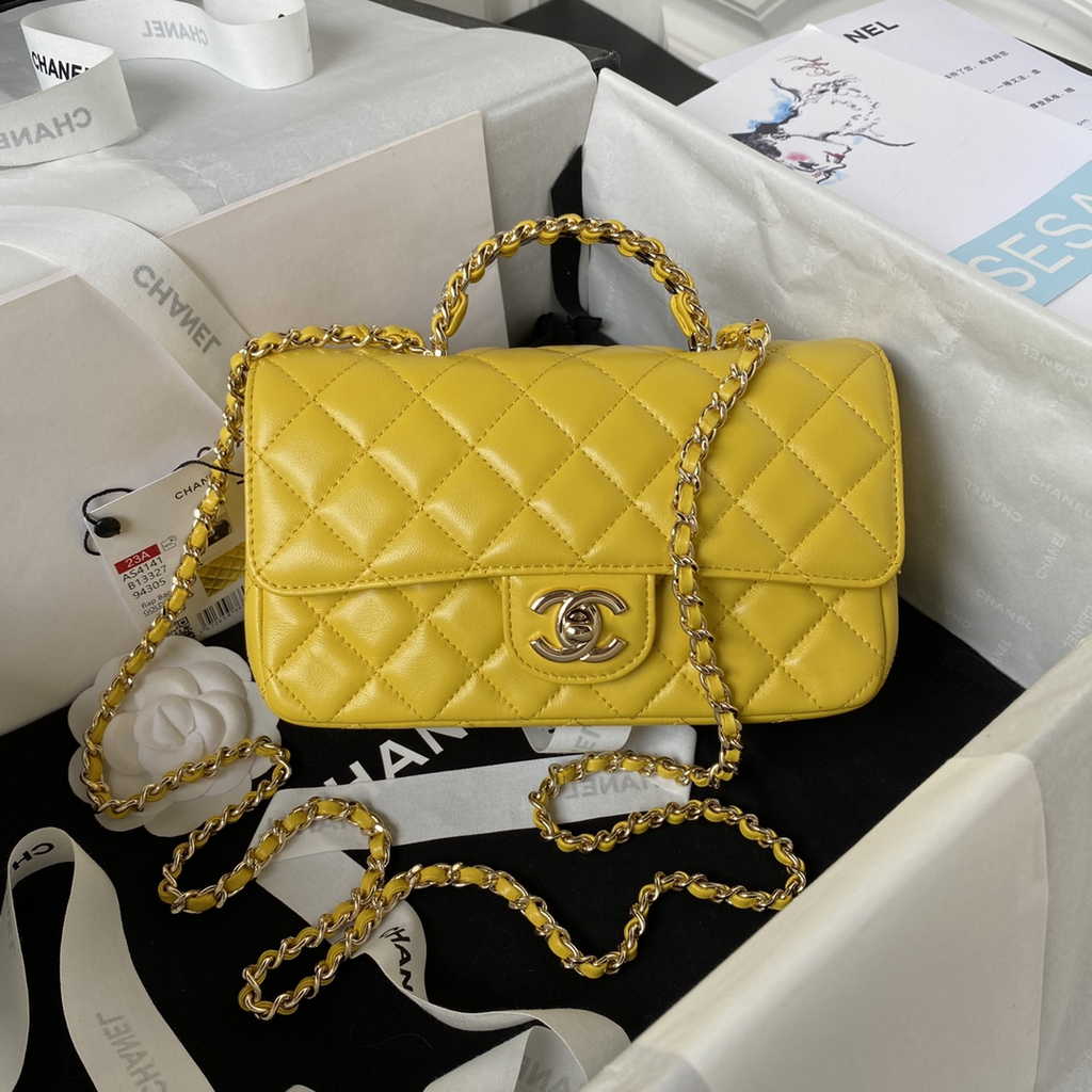 Chanel AS4141 Top Flap Bag Casual Style Lambskin Yellow