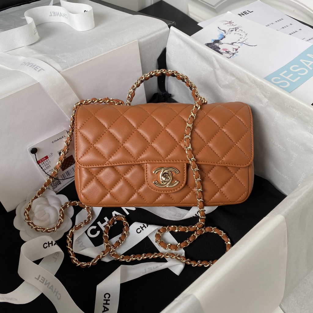 Chanel AS4141 Top Flap Bag Casual Style Lambskin Brown