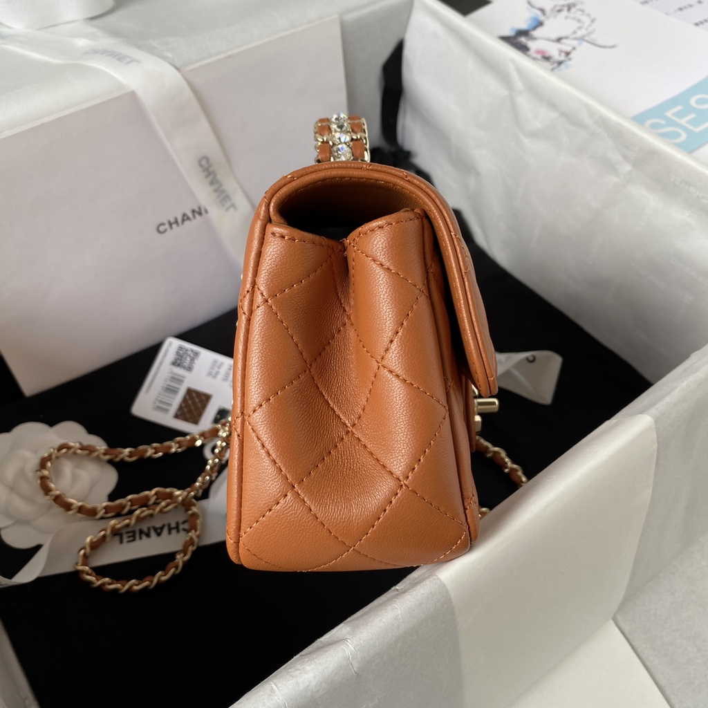 Chanel AS4141 Top Flap Bag Casual Style Lambskin Brown
