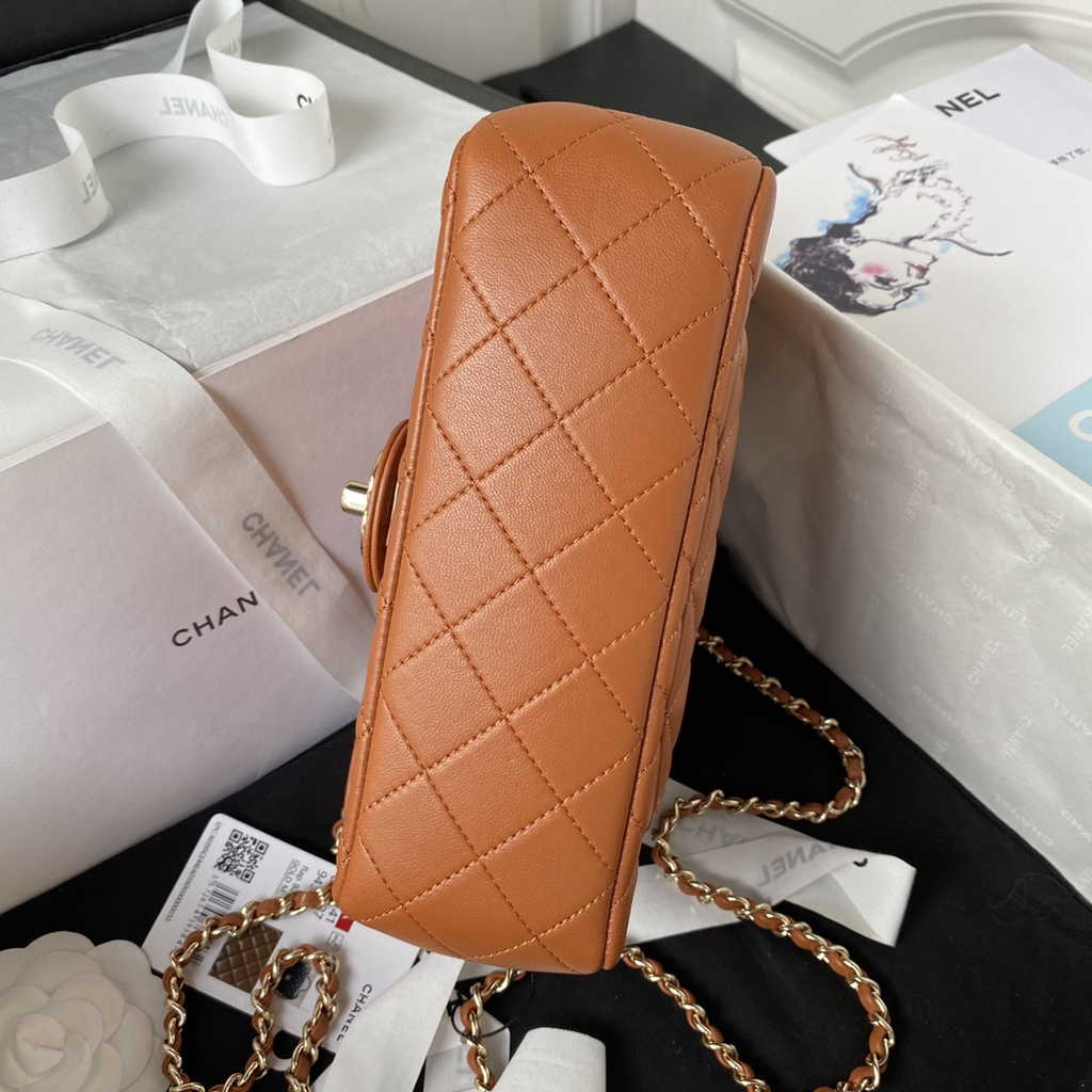 Chanel AS4141 Top Flap Bag Casual Style Lambskin Brown