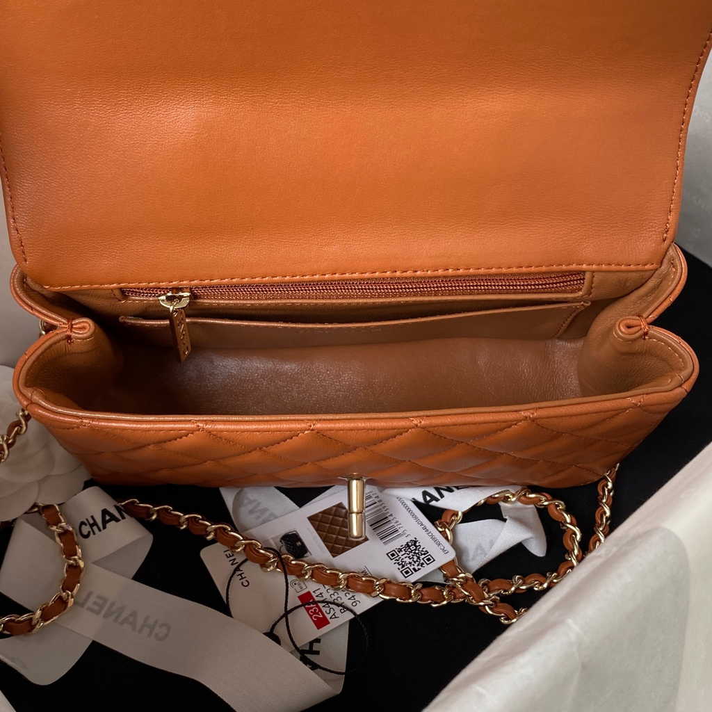 Chanel AS4141 Top Flap Bag Casual Style Lambskin Brown