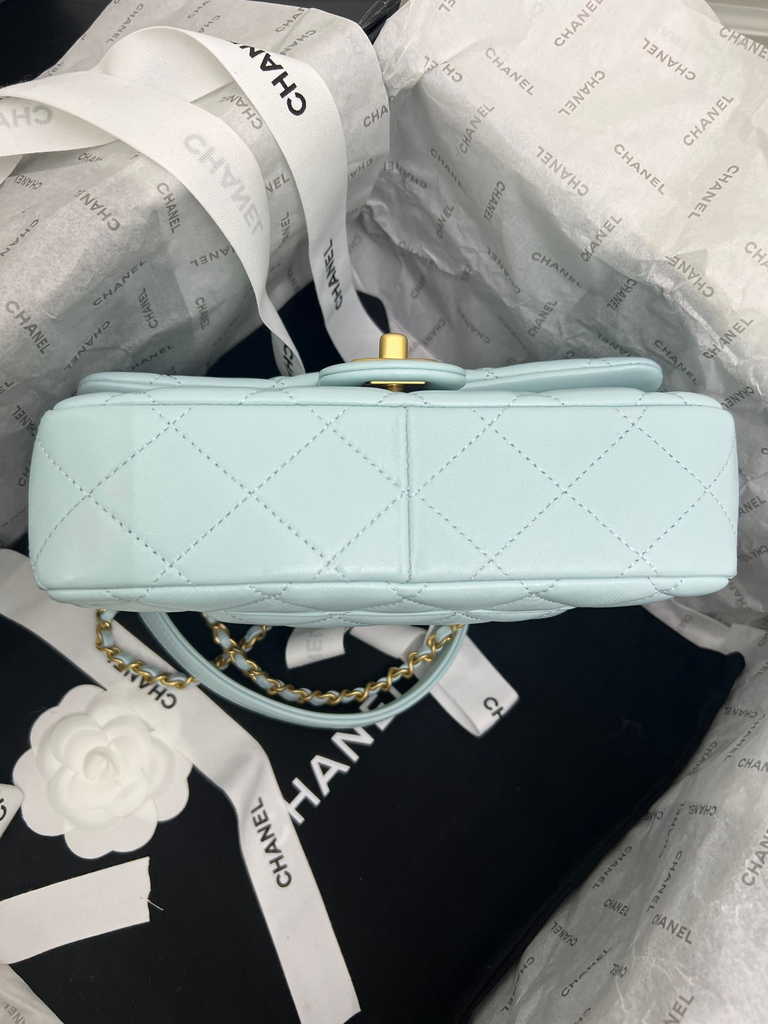 Chanel AS4151 Small flap bag with top handle Lambskin wenge wood light Blue
