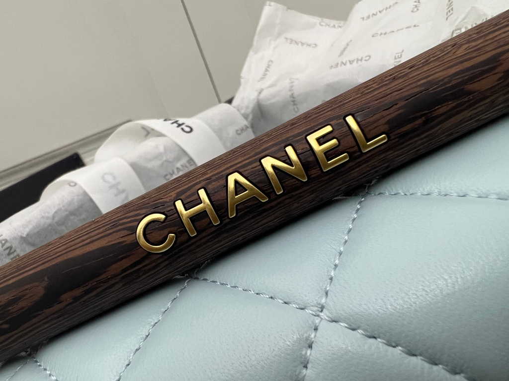 Chanel AS4151 Small flap bag with top handle Lambskin wenge wood light Blue