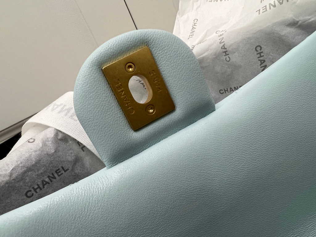 Chanel AS4151 Small flap bag with top handle Lambskin wenge wood light Blue