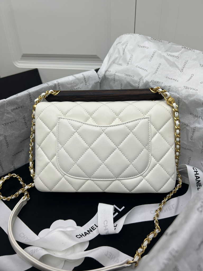 Chanel AS4151 Small flap bag with top handle Lambskin wenge wood white