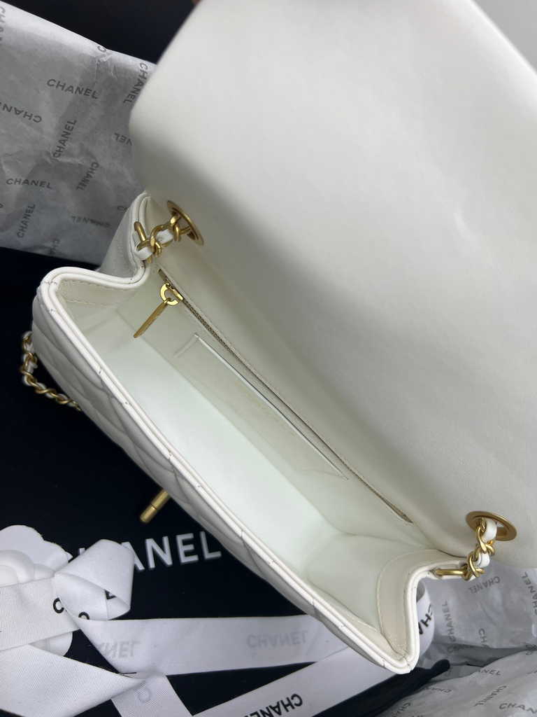 Chanel AS4151 Small flap bag with top handle Lambskin wenge wood white