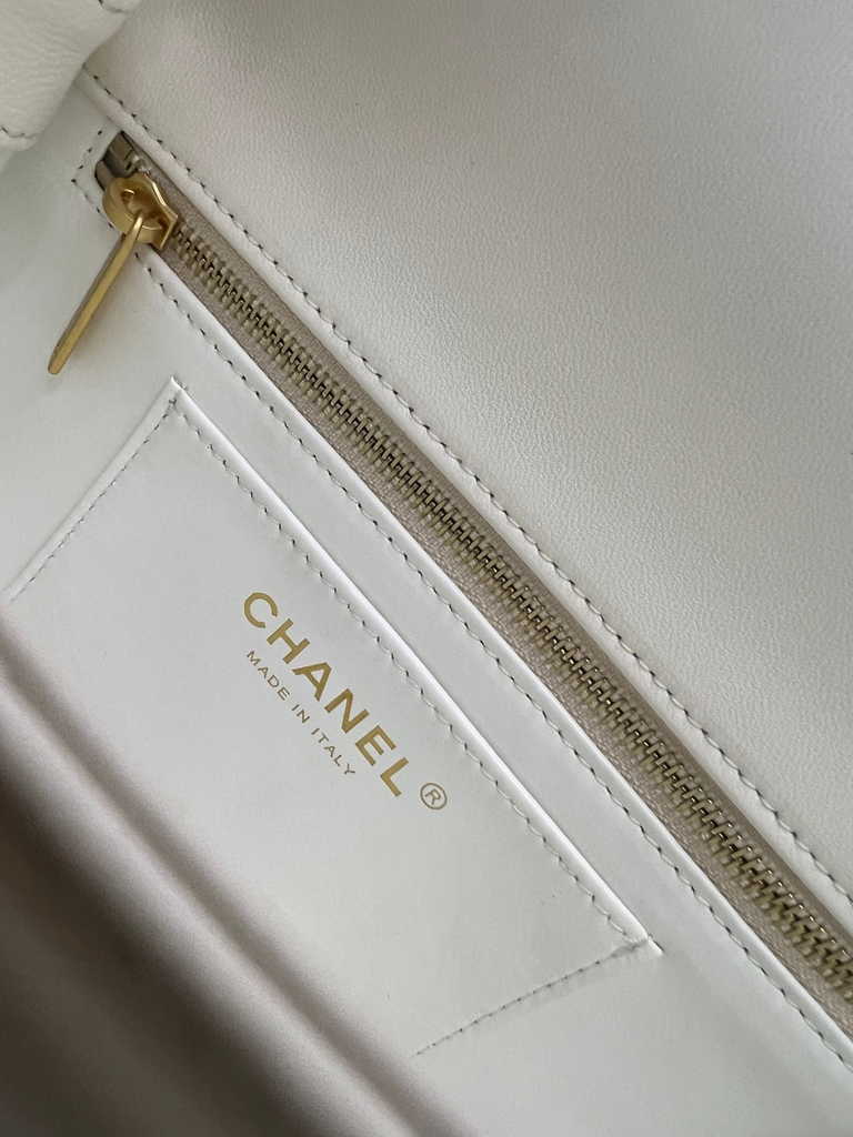 Chanel AS4151 Small flap bag with top handle Lambskin wenge wood white