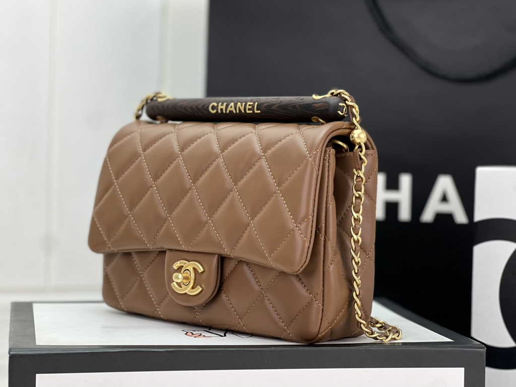 Chanel AS4151 Small flap bag with top handle Lambskin wenge wood brown