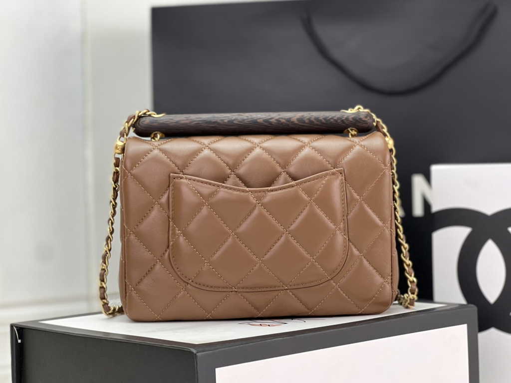 Chanel AS4151 Small flap bag with top handle Lambskin wenge wood brown