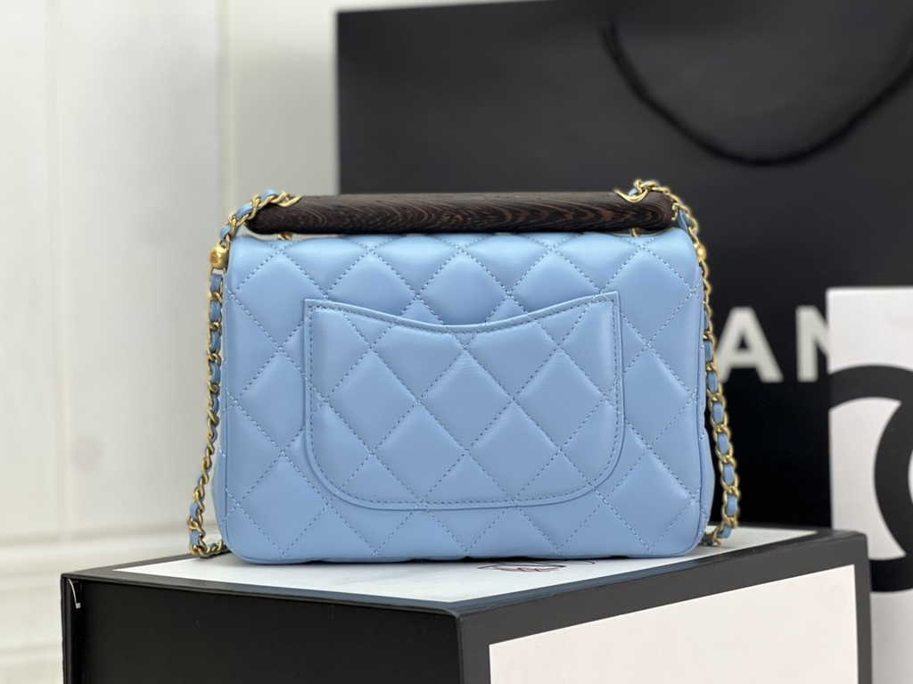 Chanel AS4151 Small flap bag with top handle Lambskin wenge wood blue