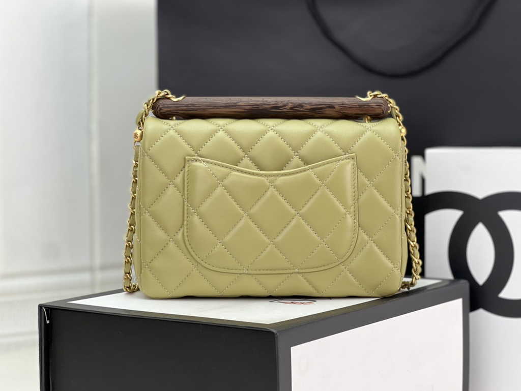 Chanel AS4151 Small flap bag with top handle Lambskin wenge wood green