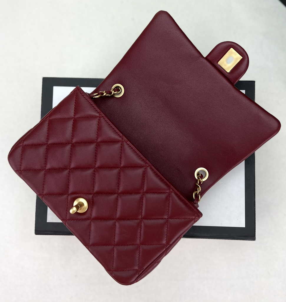 Chanel AS4151 Small flap bag with top handle Lambskin wenge wood red