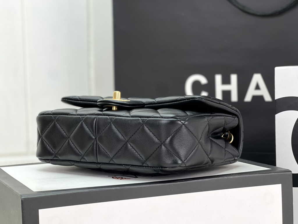 Chanel AS4151 Small flap bag with top handle Lambskin wenge wood black