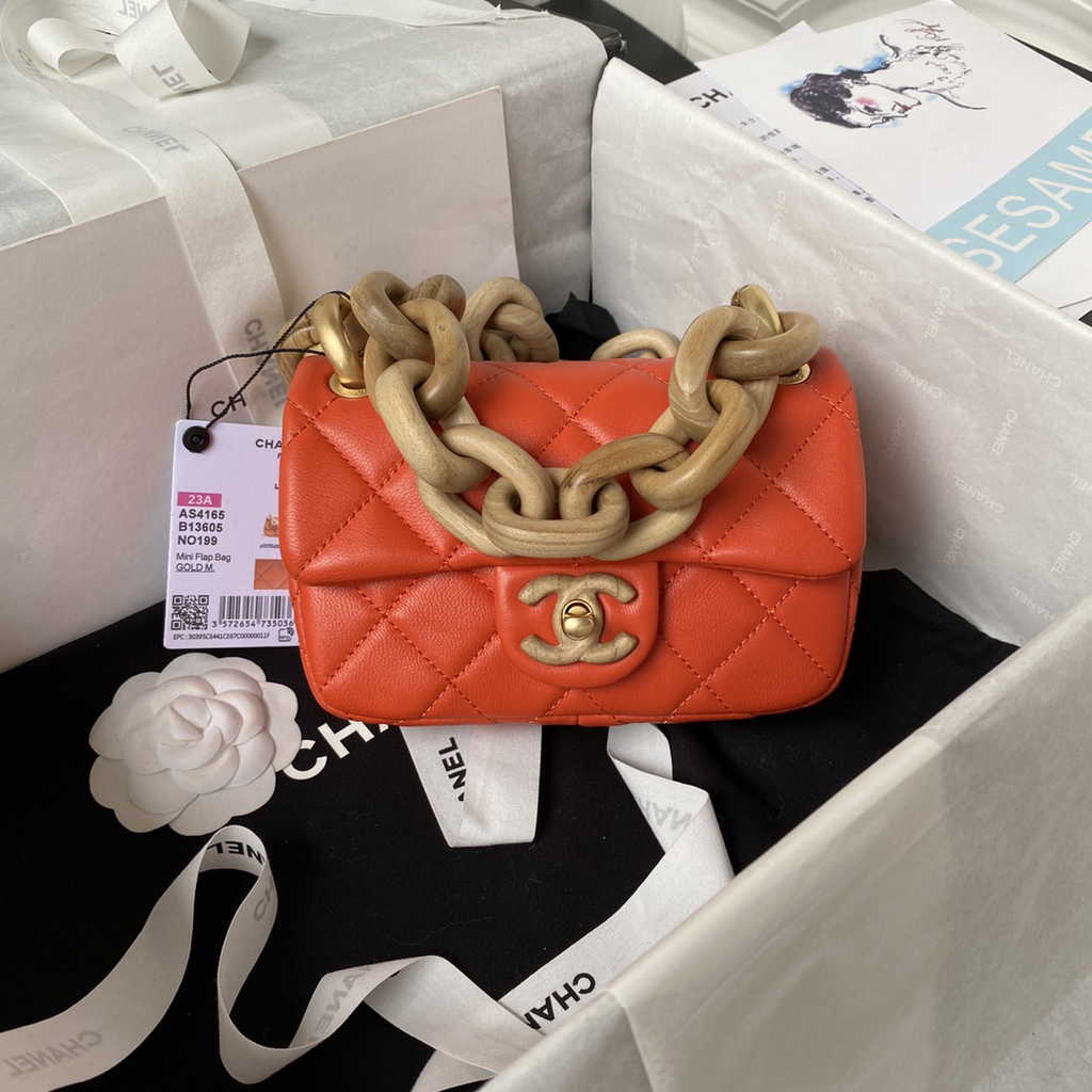 Chanel AS4165 Mini flap bag Lambskin wenge wood Red