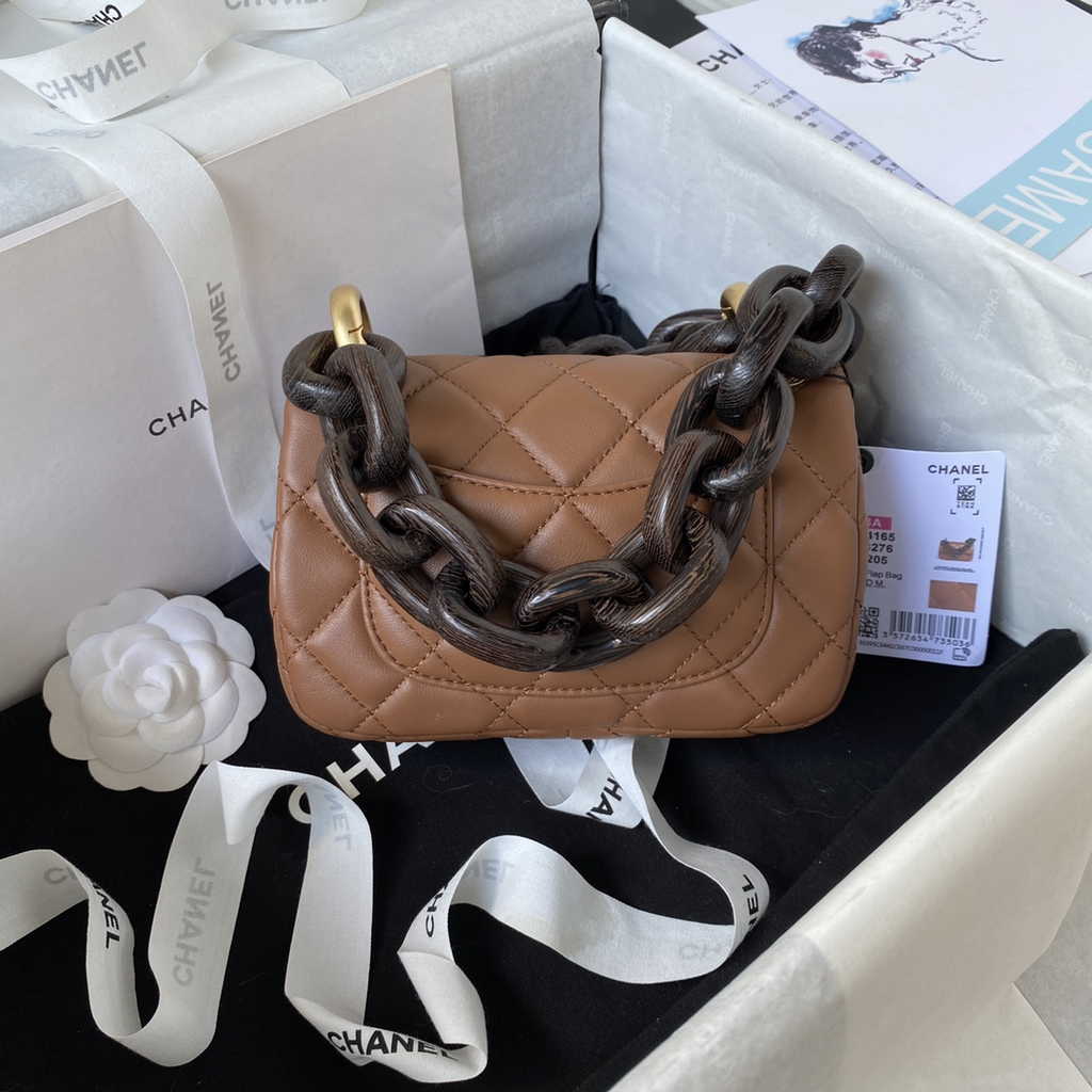 Chanel AS4165 Mini flap bag Lambskin wenge wood Brown