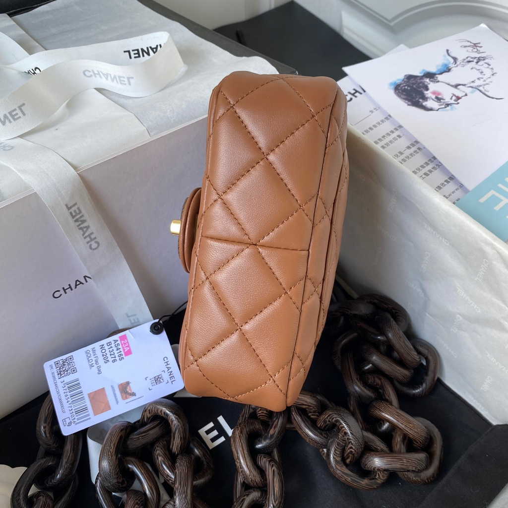 Chanel AS4165 Mini flap bag Lambskin wenge wood Brown