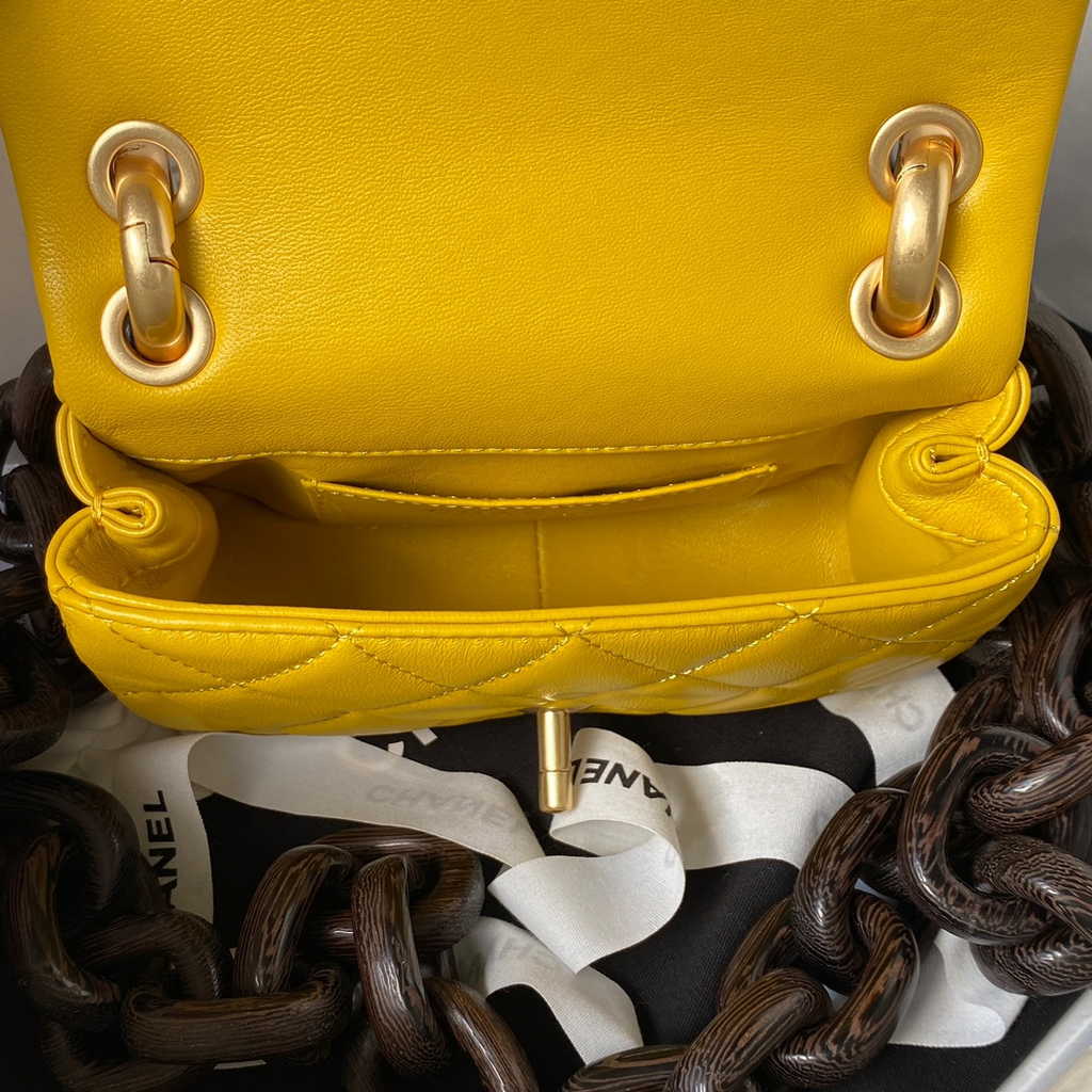 Chanel AS4165 Mini flap bag Lambskin wenge wood Yellow