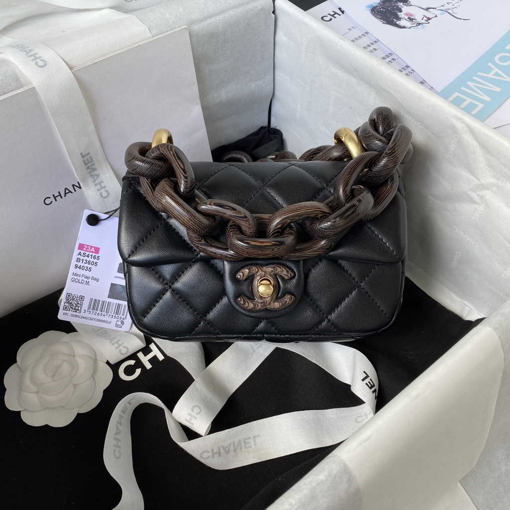 Chanel AS4165 Mini flap bag Lambskin wenge wood Black
