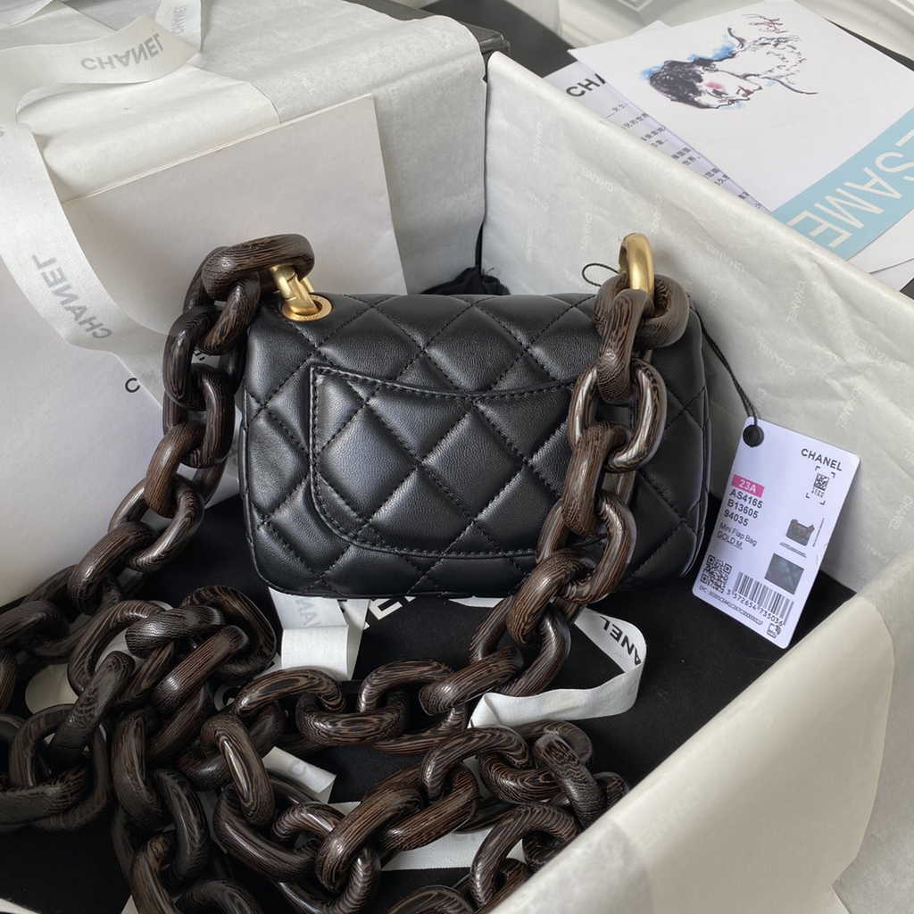 Chanel AS4165 Mini flap bag Lambskin wenge wood Black