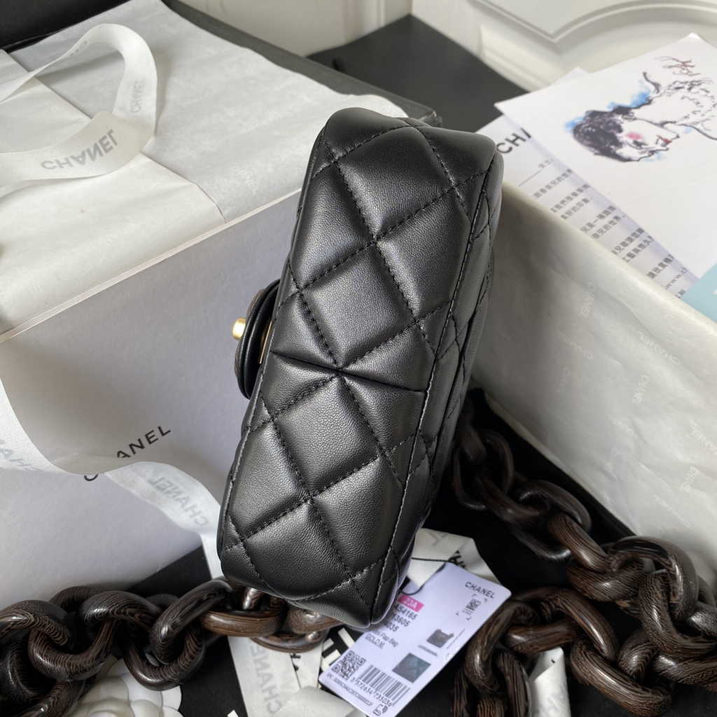 Chanel AS4165 Mini flap bag Lambskin wenge wood Black