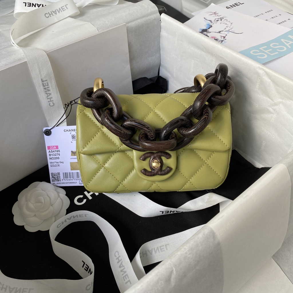 Chanel AS4165 Mini flap bag Lambskin wenge wood Green