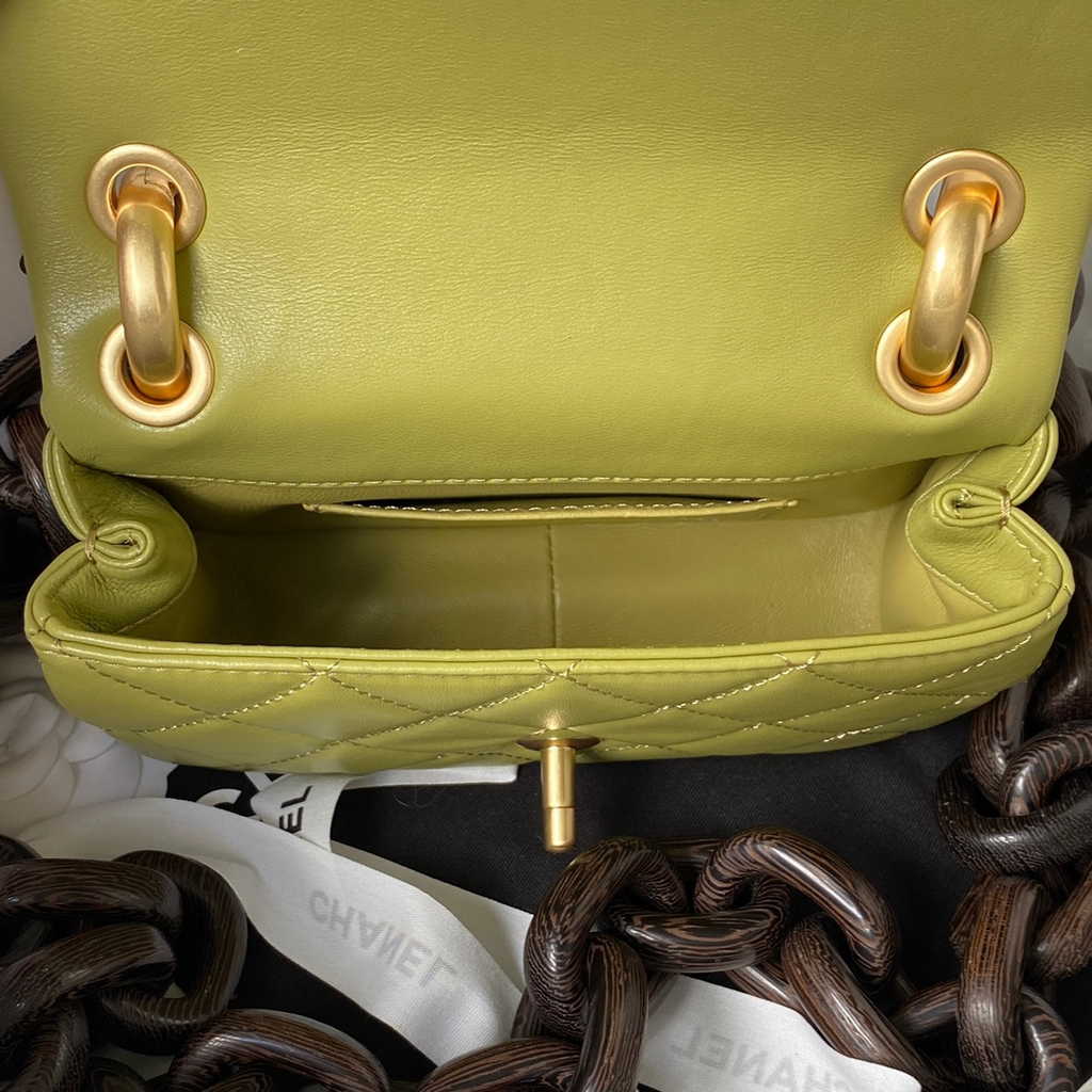 Chanel AS4165 Mini flap bag Lambskin wenge wood Green