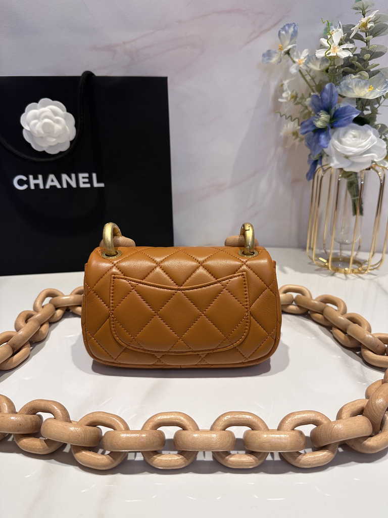 Chanel AS4165 Mini flap bag Lambskin Ash-Wood brown