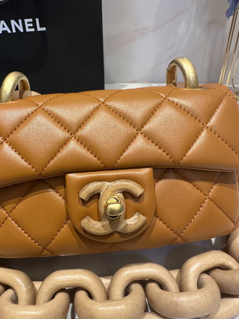 Chanel AS4165 Mini flap bag Lambskin Ash-Wood brown