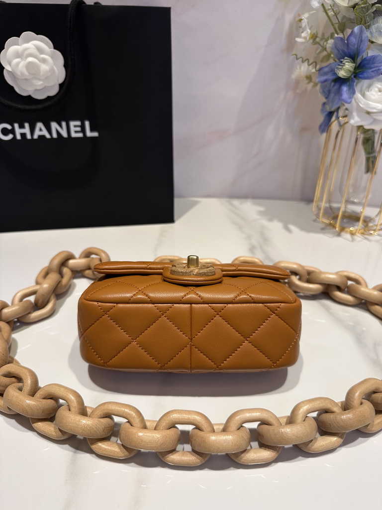 Chanel AS4165 Mini flap bag Lambskin Ash-Wood brown