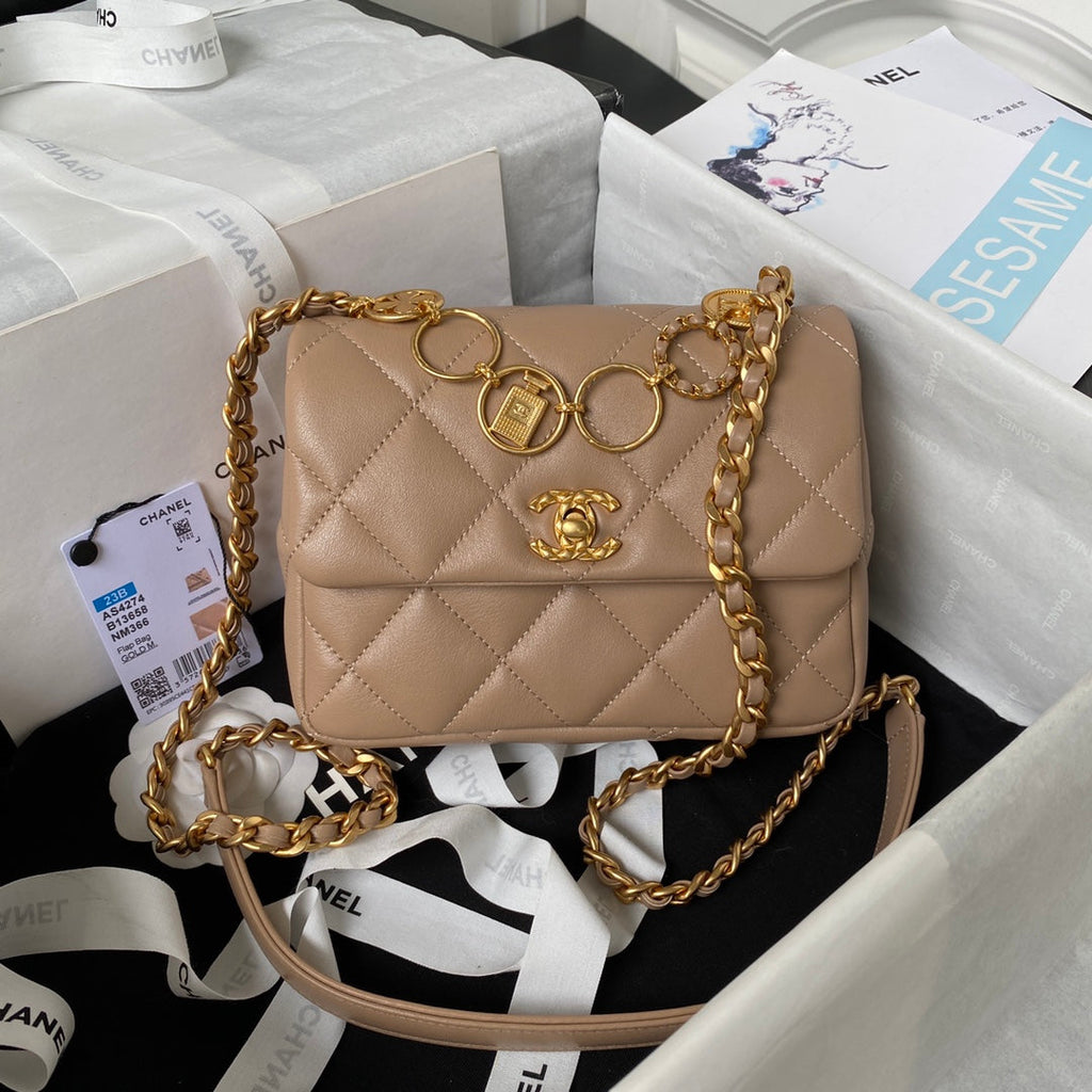 Chanel AS4274 Mini Flap Bag Lambskin Dark Apricot