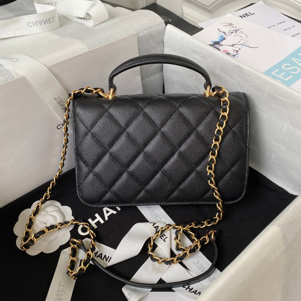 Chanel AS4284 Mini flap bag with top handle Calfskin Black