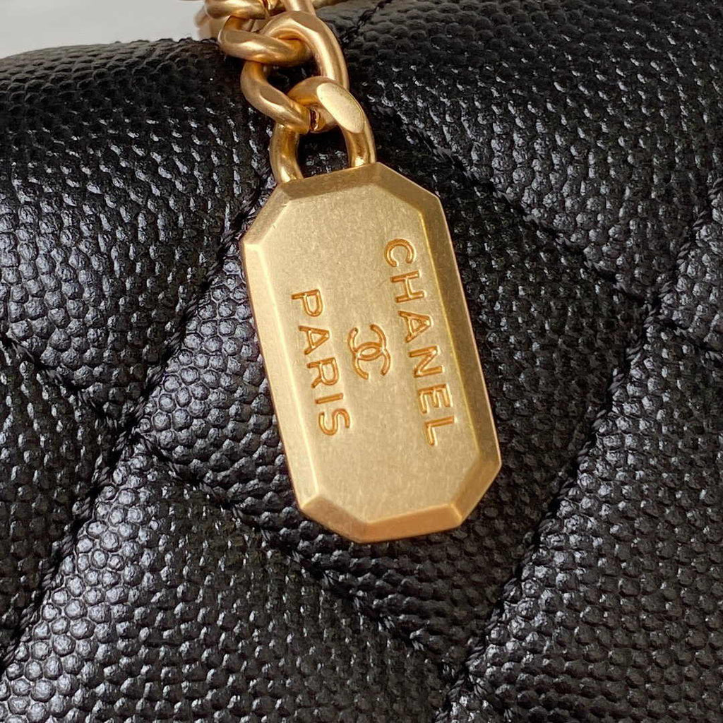 Chanel AS4284 Mini flap bag with top handle Calfskin Black