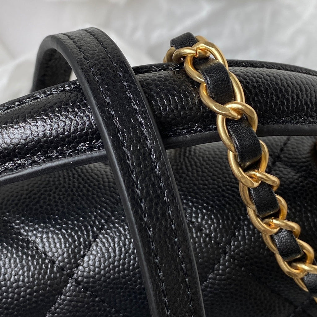 Chanel AS4284 Mini flap bag with top handle Calfskin Black