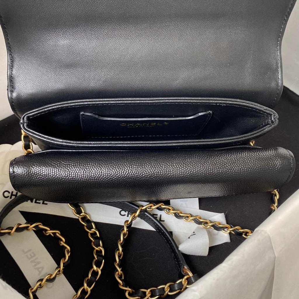Chanel AS4284 Mini flap bag with top handle Calfskin Black