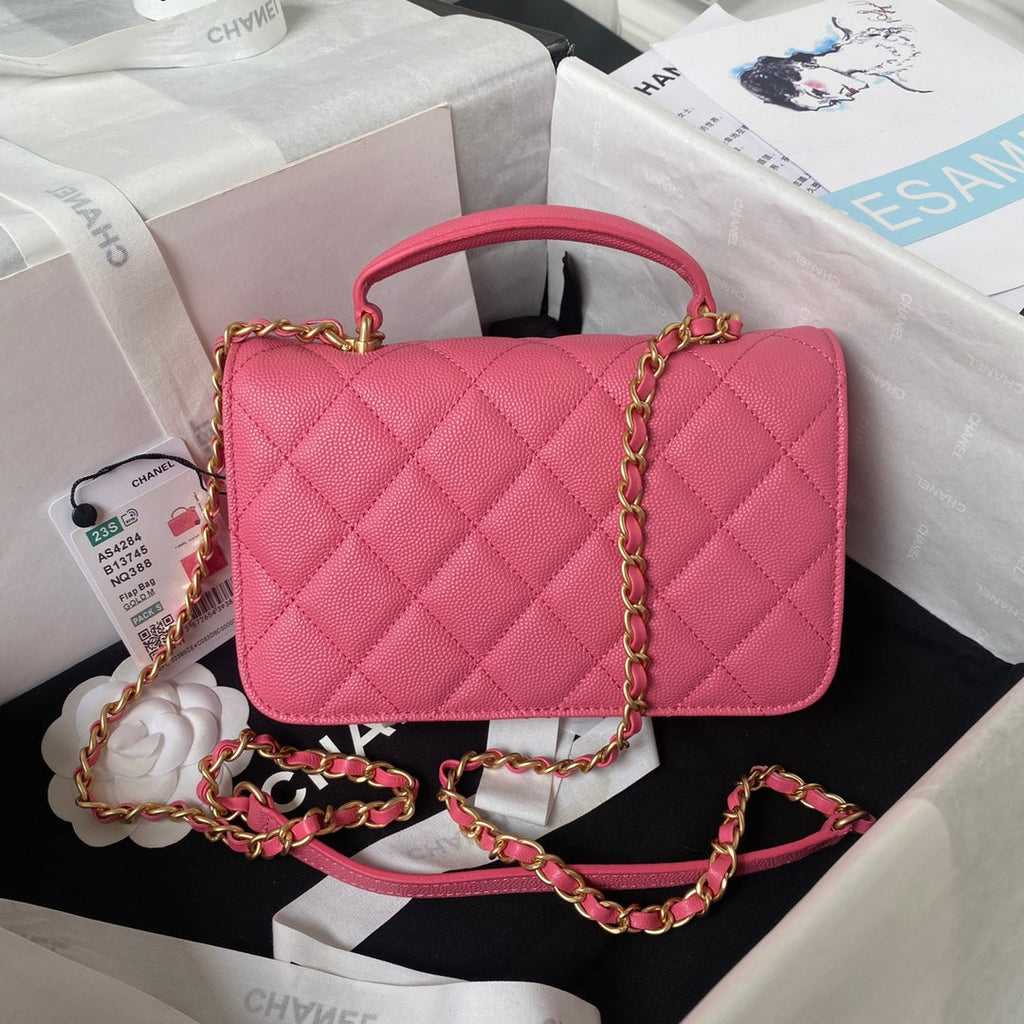 Chanel AS4284 Mini flap bag with top handle Calfskin Plum