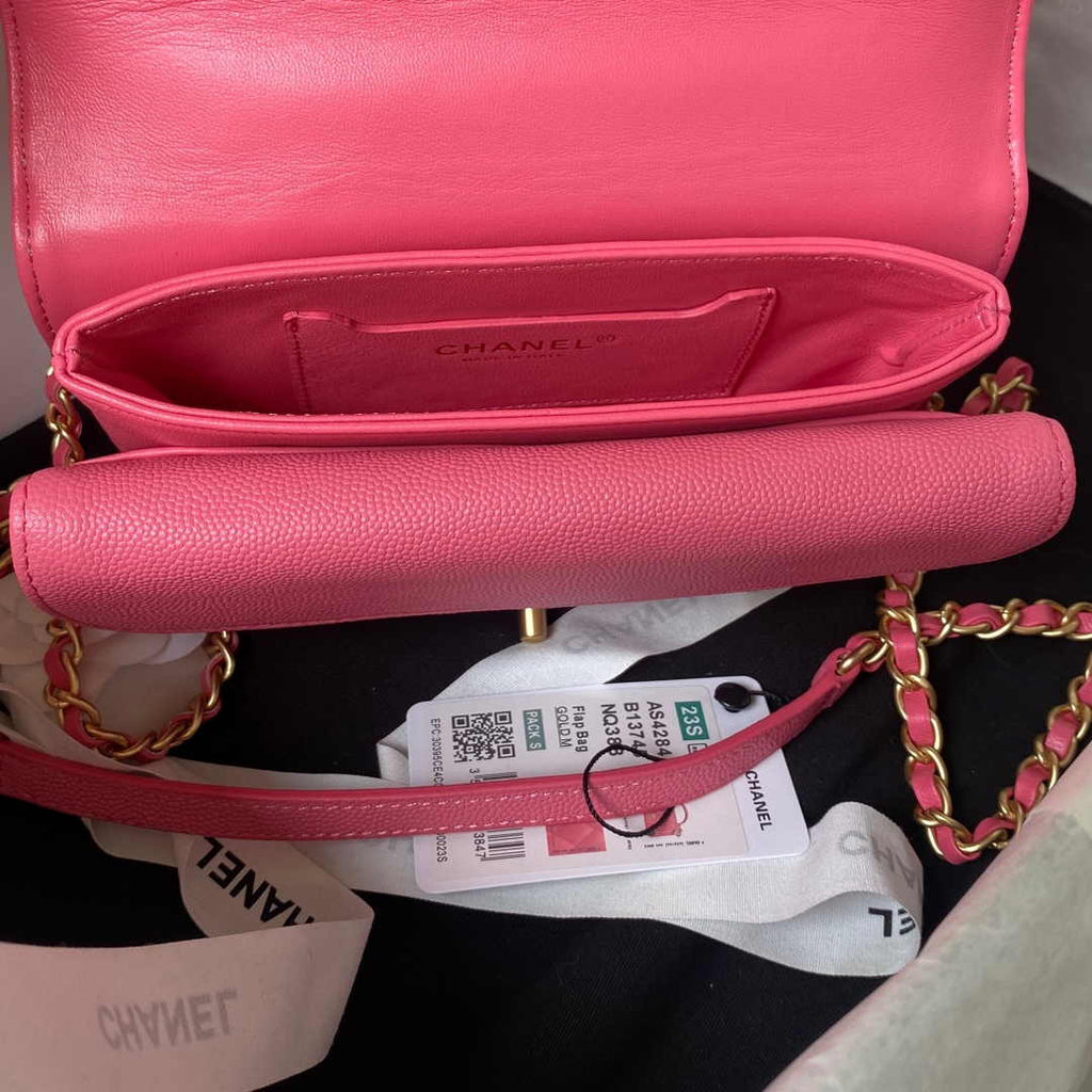 Chanel AS4284 Mini flap bag with top handle Calfskin Plum