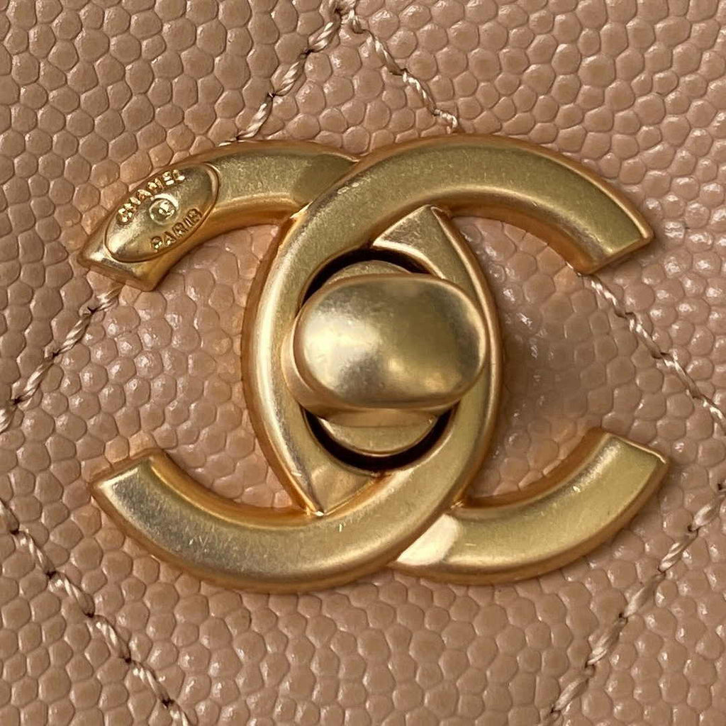 Chanel AS4284 Mini flap bag with top handle Calfskin Apricot