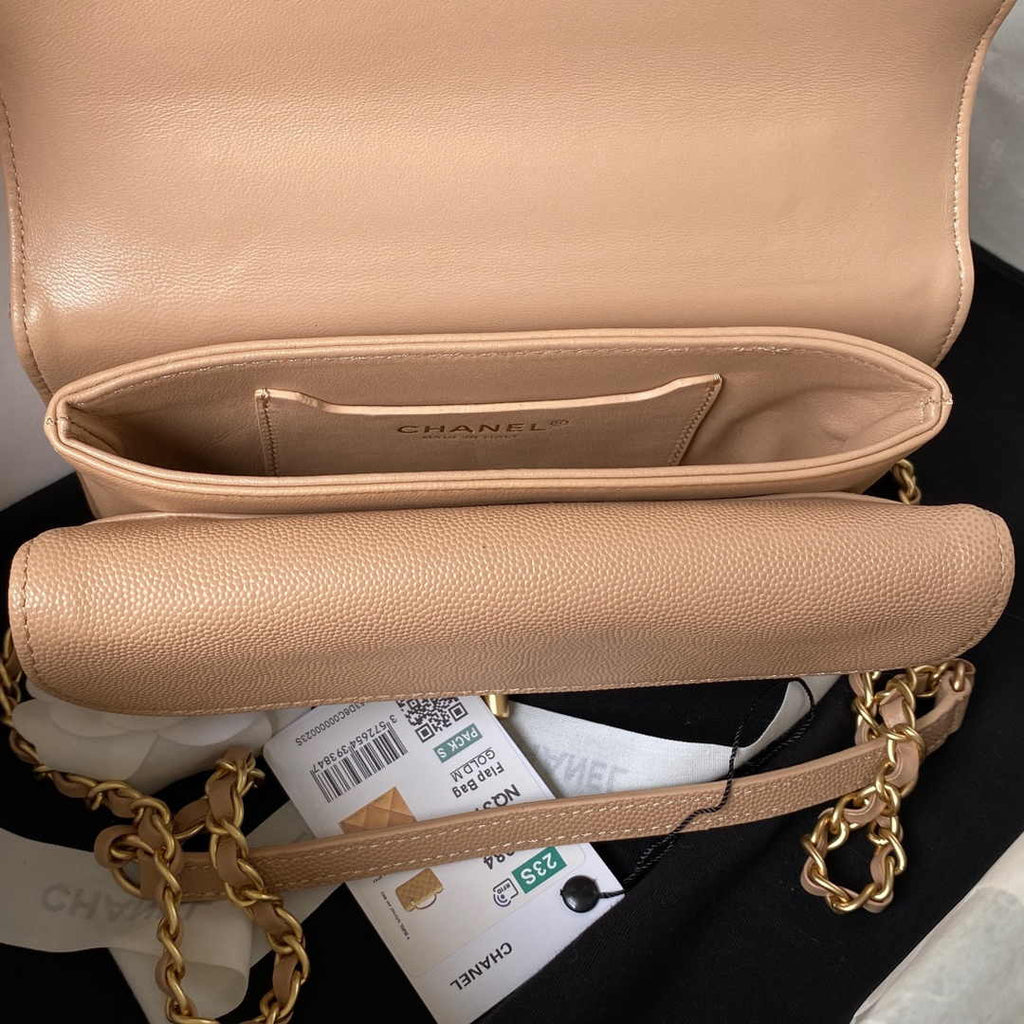 Chanel AS4284 Mini flap bag with top handle Calfskin Apricot
