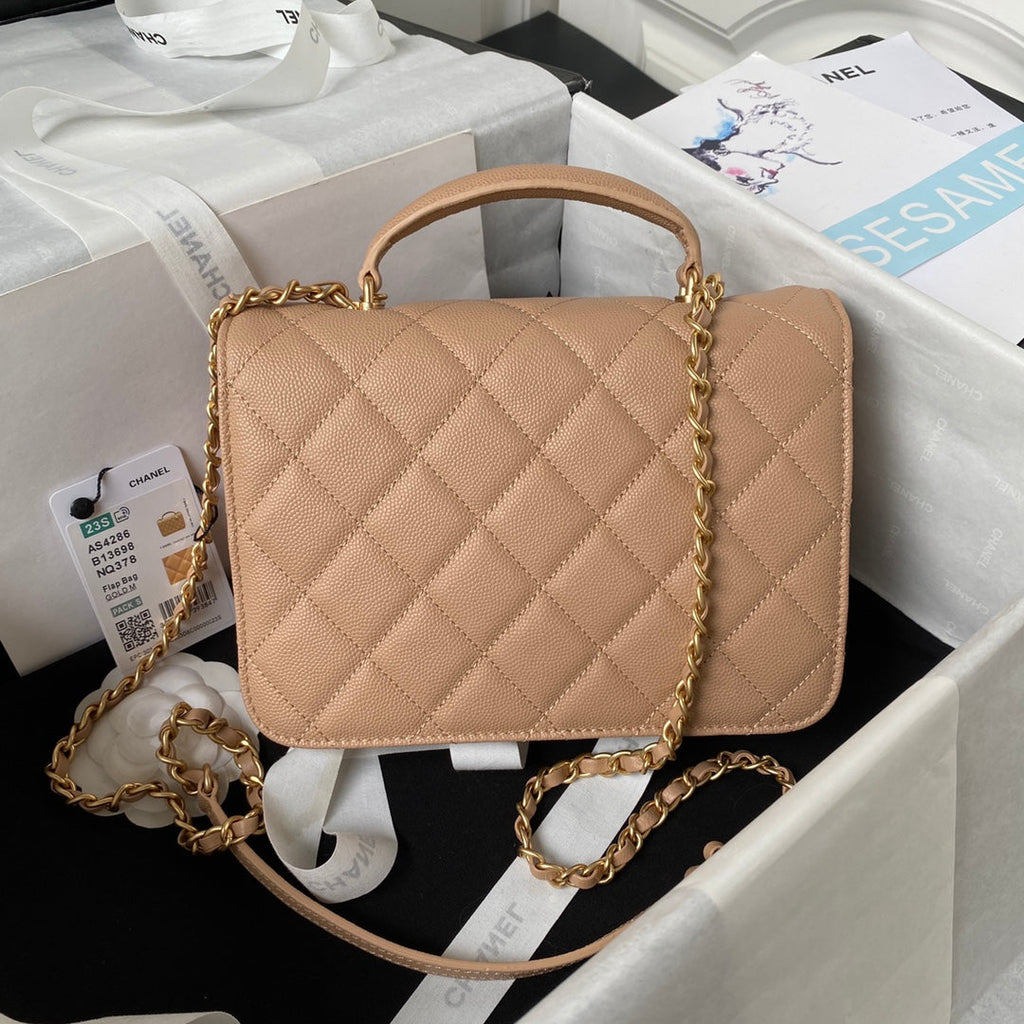 Chanel AS4286 Small flap bag with top handle Calfskin Apricot