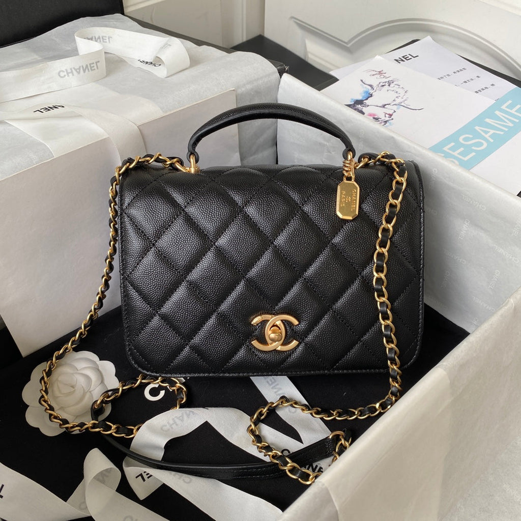 Chanel AS4286 Small flap bag with top handle Calfskin Black